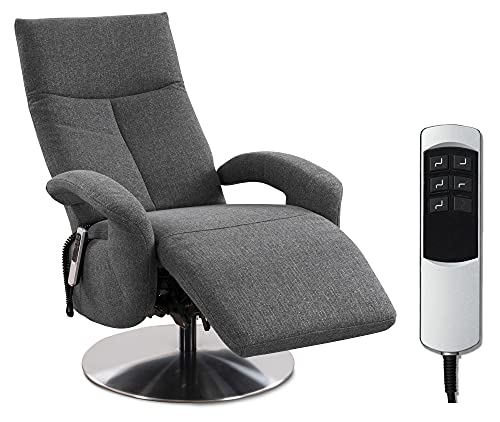 CAVADORE TV-Sessel Tirol mit Akku / Fernsehsessel mit elektrisch verstellbarer Relaxfunktion / 2 E-Motoren / Kabellos / 74 x 112 x 82 / Strukturstoff: Grau