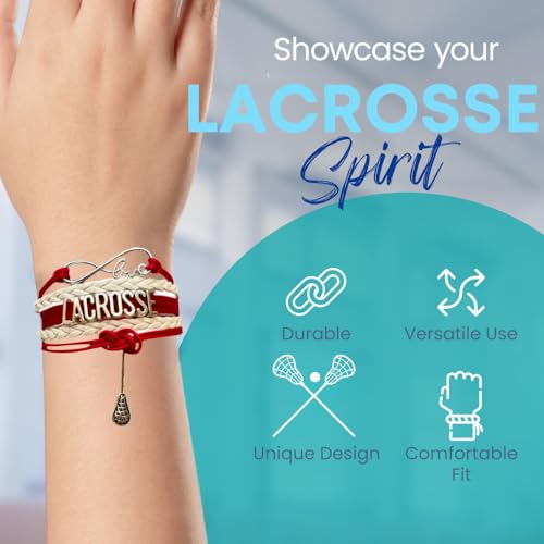 Image of SportyBella Lacrosse Bracelets For Girls - Adjustable Charm Bracelet w /Infinity Symbol & Silver Lacrosse Stick Charm. Friendship Bracelet Gifts for Players, Teams & Coaches
