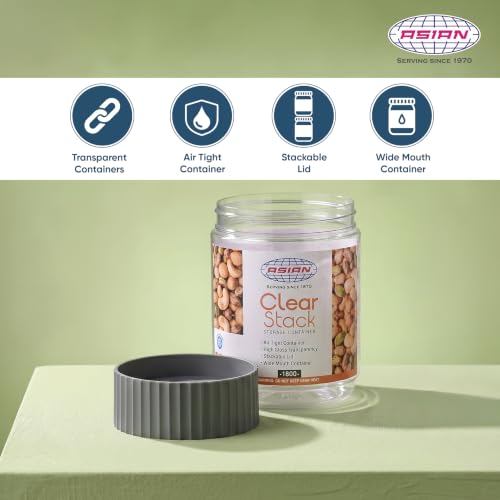 Image of Asian Plastowares - Clear Stack Jar (1800ML X 1) | BPA-Free | Multipurpose Jar for Snacks, Pulses, Dry Fruits & Biscuits | Airtight | Food Grade Storage Box | Assorted Colour