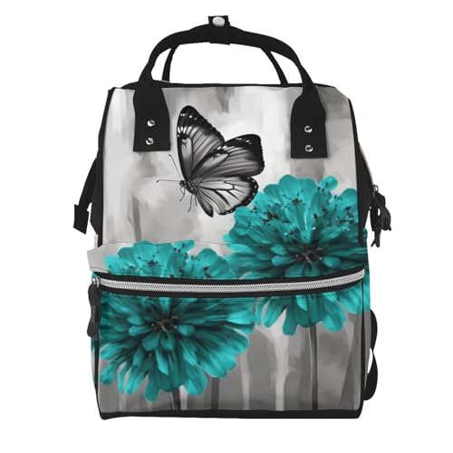 Sac à dos à langer gris sarcelle fleur papillon sac de voyage maternité multifonction