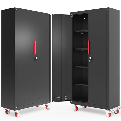 Rumetol Metal Storage Cabinet with Wheels,71" Garage Cabinets with 4
