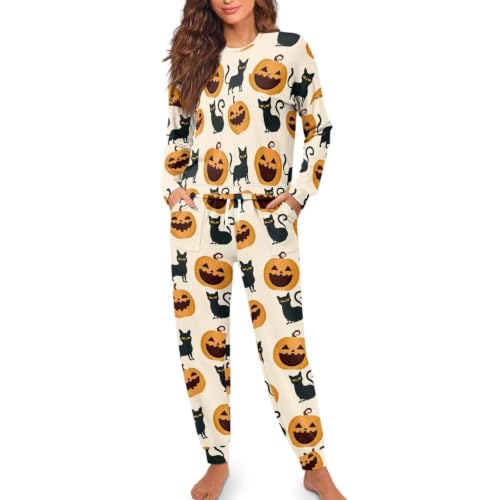 Image of Womens Lounge Set Long Sleeve Soft Pajama Sets | Casual 2 Piece Pj Outfit, Crewneck Sleepwear with Pockets, Adjustable Drawstring, Soft Comfy Fall Pajamas, Plus Size