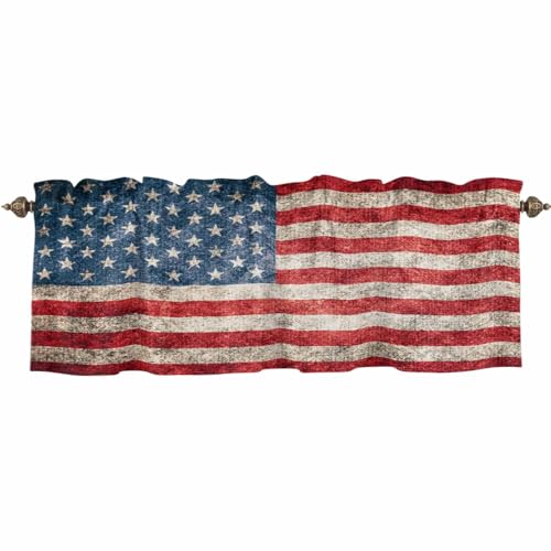 カフェカーテン 小窓用 190x60cm 遮光 UVカット 断熱 省エネ対策 洗える おしゃれ 北欧風 ロッドポケット式 目隠し カーテン 窓用 インテリア 玄関 キッチン用 レトロ まだら アメリカの国旗