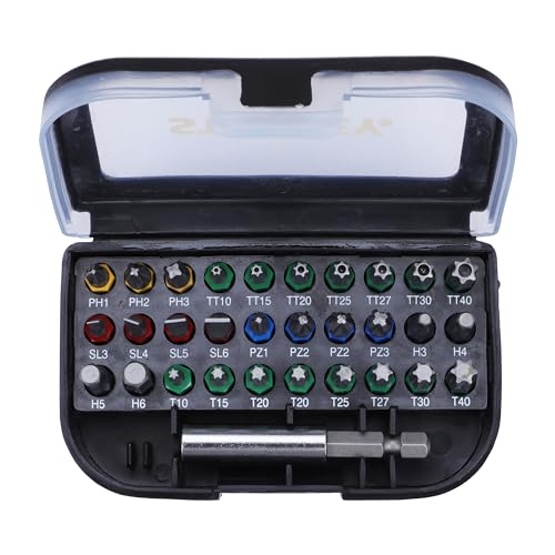 STANLEY STA60490-XJ Coffret Boîte compacte 30 vissage de 25 mm avec la présence d'un Code Couleur + 1 Porte-Embout, Noir