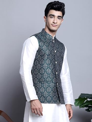 Image of Maple Clothing Men's Nehru Jacket Indian Traditional Vest Brocade Waistcoat Bandhgala Festive Wedding Outfit