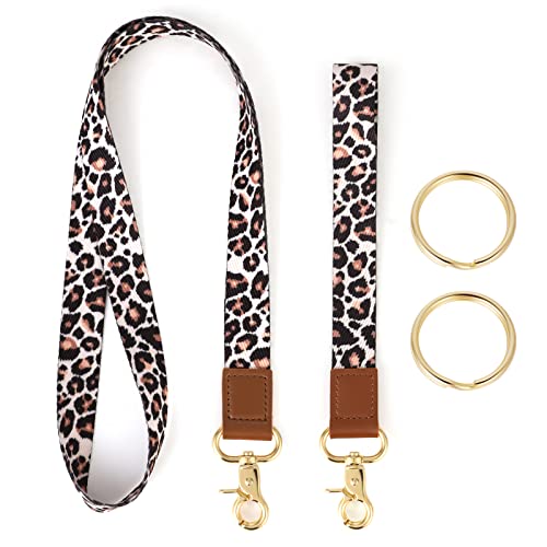 Grevosea 2 pièces de cordons, cordon ID, cordons de clés pour filles, motif léopard pour cordon tour de cou, bracelet poignet, cordon pour clés de voiture,...