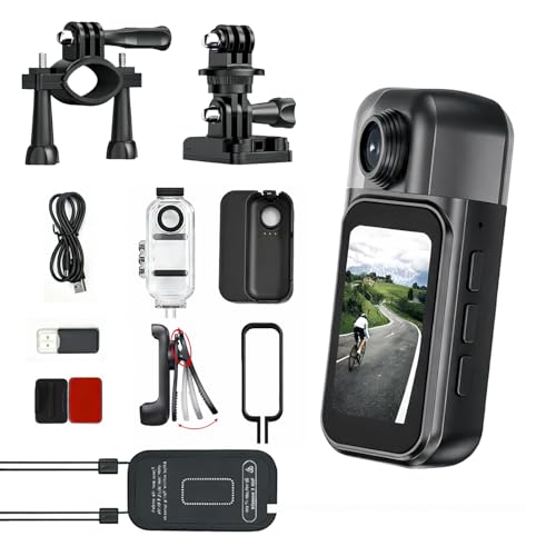 JETO Mini Wearable Body Camera 1080P, Clip-On POV Camera with Magnetic Pendant, 150° Wide Angle, Touch Screen, WiFi App Preview, 64GB Cycling Accessory Kit for Cycling, Helmet, Bike Recording