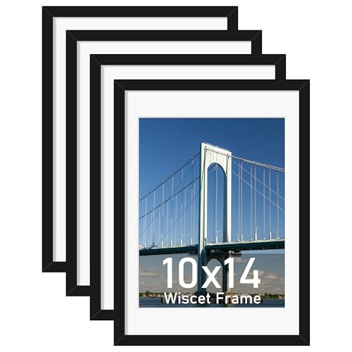 Wiscet 10x14 Picture Frame Set of 4 for 30x40cm Picture Frame for Diamond Art Display Picture 8.5x11 with Mat or 10x14 Poster Frame without Mat Horizontal or Vertical Wall Mounting Black