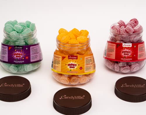 Image of CandyVille FrootFab Jars Combo Pack (1.2KG) | Each of Strawberry, Blueberry and Pineapple Candy Jars | Fruit Flavoured Candy