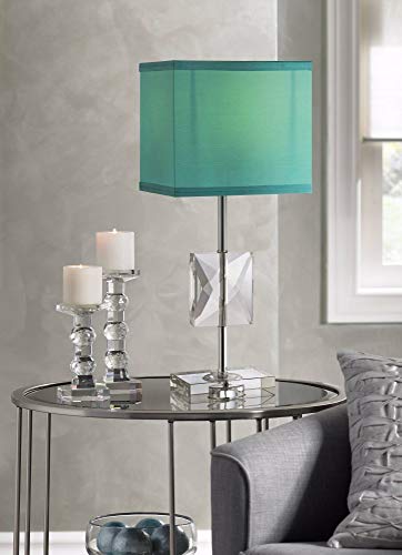 Clara Modern Luxury Style Small Accent Table Lamp 18" High Square Clear Crystal Teal Blue Rectangular Shade Decor For Bedroom House Bedside Nightstand Home Office Entryway - 360 Lighting #TOP4