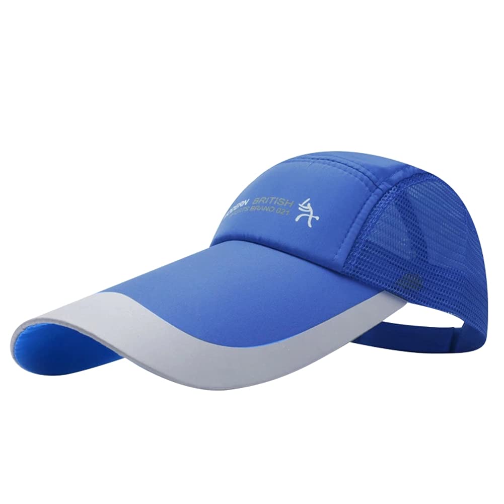 LOCOMO Men Women Super Extra 5.5" Long Bill Fishing Hat Mesh Back Trucker Snapback Baseball Brim Sun Cap Black, 5.5" (14cm) Super Long Brim Blue, Medium