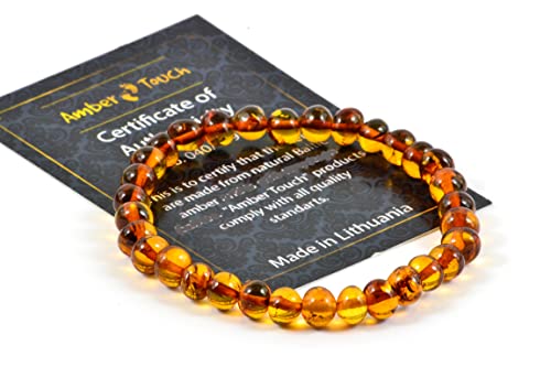 Baltic Amber Bracelet for Adults Made on Elastic Band- Natural Amber from Baltic Region Genuine Baltic Amber (Cognac 7.5 inch)