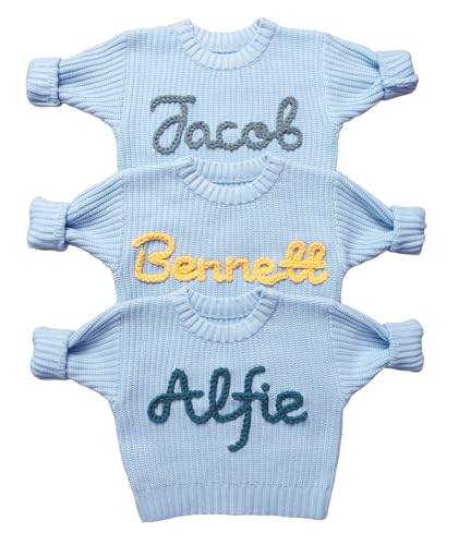 Personalized Newborn Boy Sweater,Baby Knitted Sweater with Name and Monogram,Custom Big Brother Little Sister Outfits,Personalised Baby Boy Gifts for 1st Birthday Multicolor