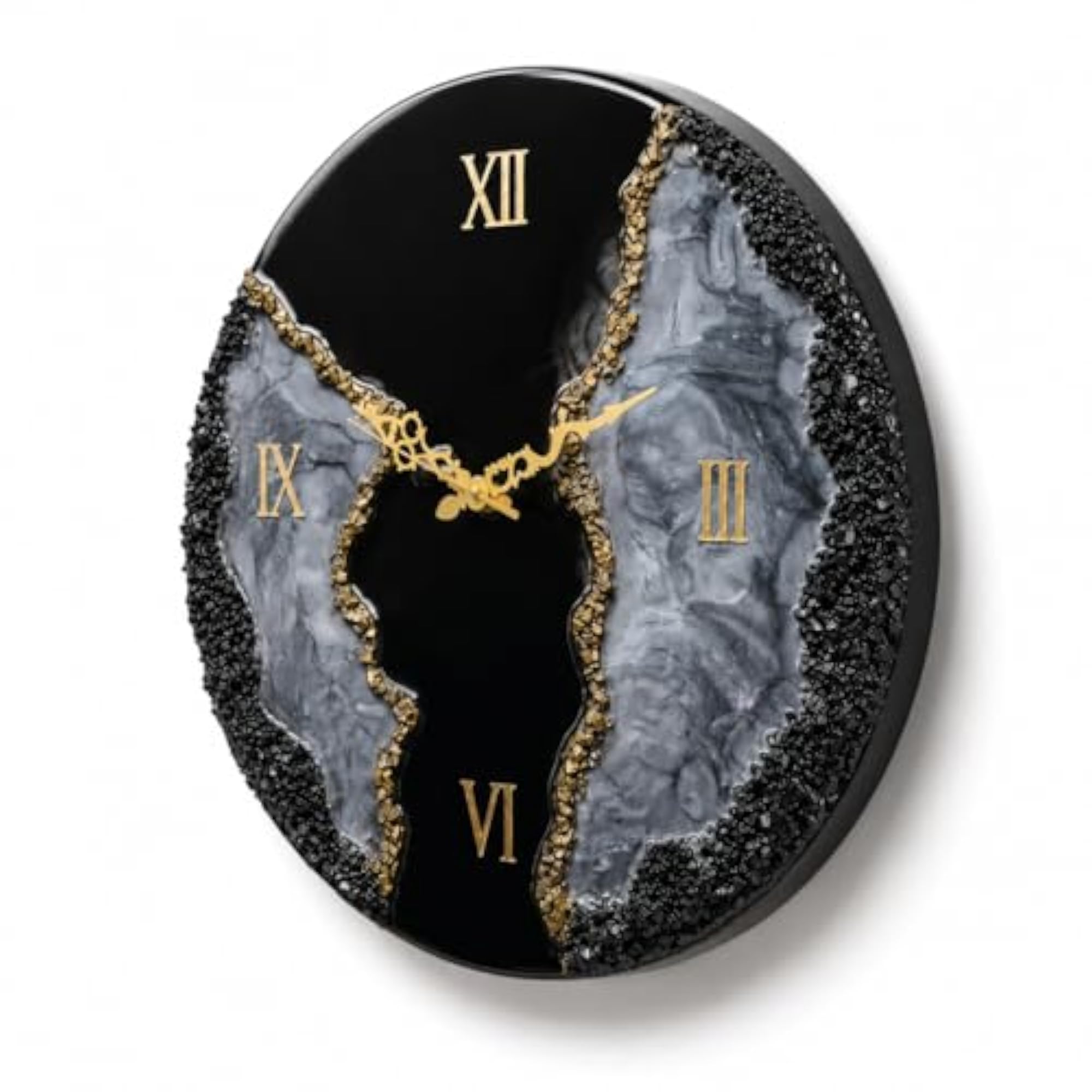 Luxury Black Resin Wall Art Clock, 18 Inch