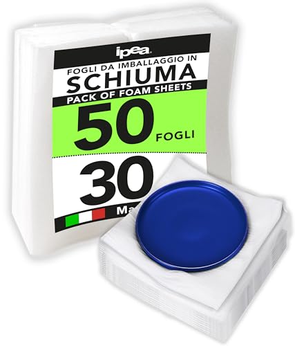 IPEA Hojas de Espuma Plástico de Burbujas para Embalaje y Protección - 50 Piezas - Made in Italy - 30 x 30 cm - Hoja para Platos, Vasos, Objetos Frágiles - Pluriball Envíos y Mudanzas