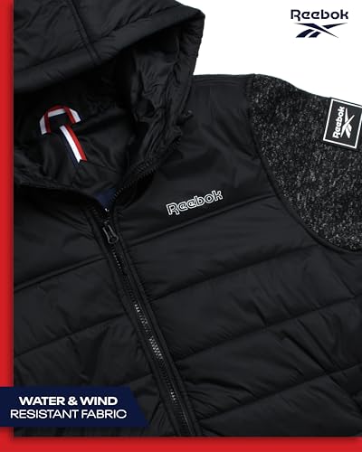 Reebok Men's Jacket - Warm Insulated Quilted Puffer Jacket with Sweater Fleece Sleeves - Hooded Outdoor Jacket for Men (M-XL)4