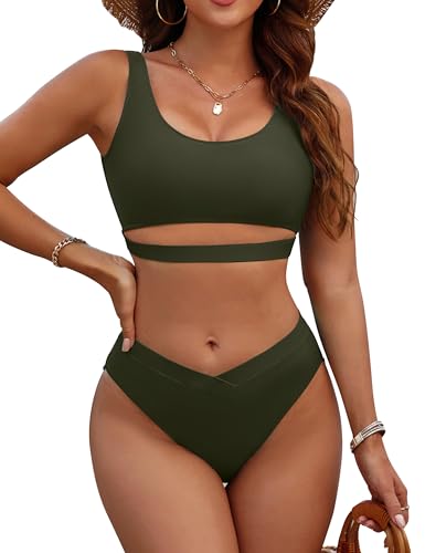 Blooming Jelly Womens Cheeky High Cut Bikini Set Cutout High Waisted Swimsuits Backless 2 Piece Bathing Suits