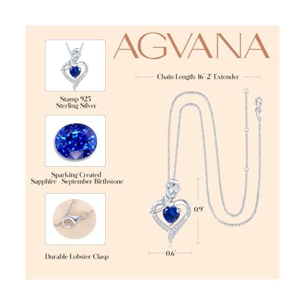 AGVANA Rosy Reverie Birthstone Necklace for Women Sterling Silver Genuine or Created Gemstone Rose Flower Heart Pendant Necklace Anniversary Birthday Gifts for Women Mom Wife Her - Image 6