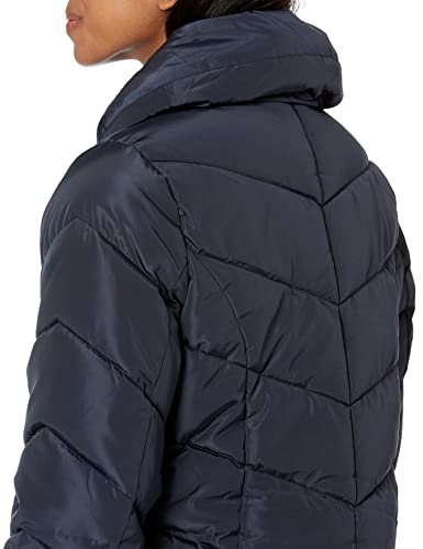 Steve Madden Women's Long Chervron Quilted Outerwear Jacket, Navy, Large #TOP2