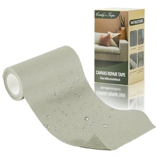 Image of Linen Canvas Repair Tape, 4 inch x 63 inch Gray Waterproof Self-Adhesive Patch for Outdoor Gear, Durable and Weatherproof Fabric Tape for Boat Covers, Tents, Sofas, Sun Shades, Awnings, and Lounge Chairs