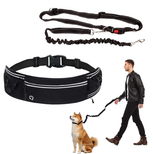 Laufleine für HundeJoggingleine Hunde mit Bauchgurt 2 Modelle Bauchgurt Hundeleine,Befreien Sie Ihre Hände,Vielseitig Ausnehmbar,Groß- und Mittelgroßer Hundetraktionslauf,Schwarz