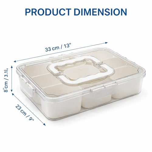 Image of DecorTwist 9 Compartment Fridge Organizer Box with Lid | Fruit & Vegetable Storage Container | BPA Free Serving Tray for Snacks, Dry Fruits, Nuts | Airtight | Food Grade Plastic (Pack of 2)