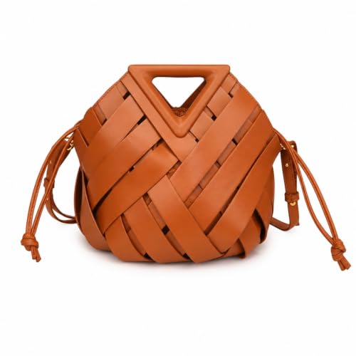 Woven Bucket Bag for Women, Retro Vegan Leather Bucket Purse, Crossbody Shoulder Bag with Adjustable Strap, Top Handle Hobo Purse by Gimue - Used condition - US$41.01