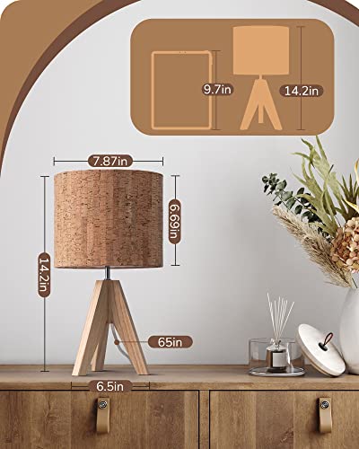 Edishine HLTL05N Small Table Lamp, Wooden Tripod Nightstand Lamp With Bark Linen Shade thumb #5