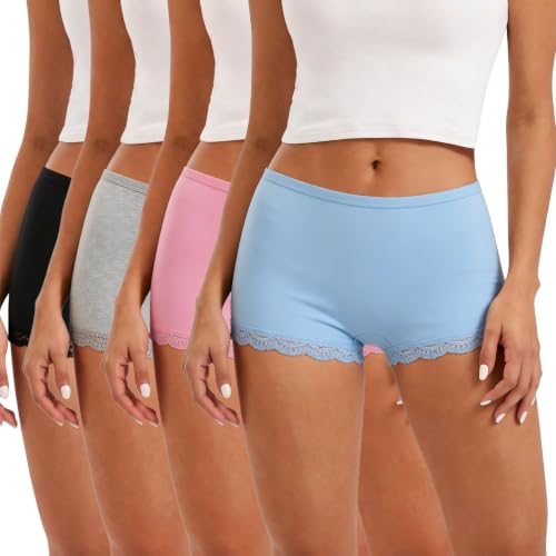 Image of Marvmys Boxer Shorts Women's Underwear Cotton Lace Briefs Pack of 3-6