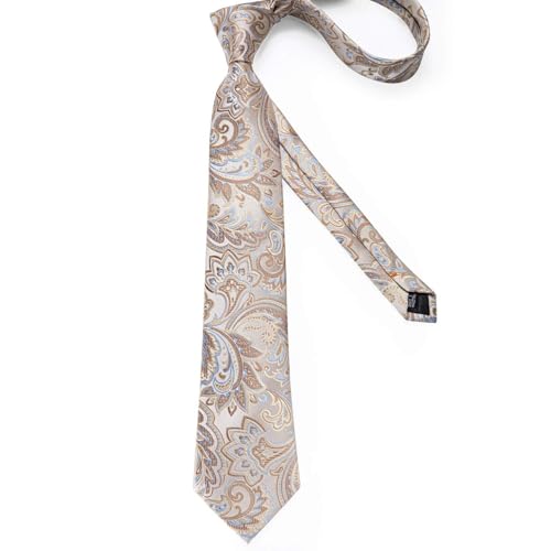 Image of DiBanGu Extra Long Tie for Men 63 inch XL Silk Necktie Set | Pocket Square and Cufflinks, Big and Tall, Jacquard Woven, Gift Box, Paisley /Plaid /Solid /Striped, for Weddinng Party Business