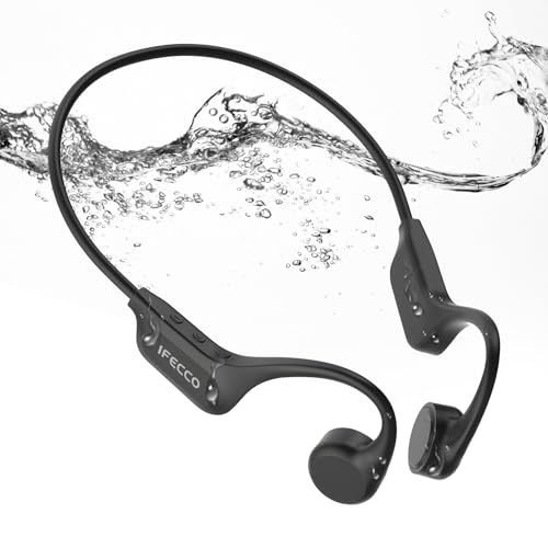 Audífonos, Wireless IFECCO Audífonos Conducción Osea Natacion - IP68 Resistente al Agua Audífonos para Nadar Inalámbricos,Audífonos Abiertos con Micrófono con 32G Mp3 para...
