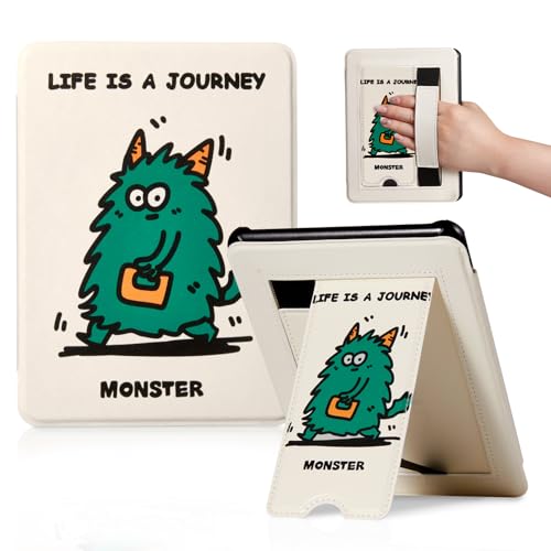 Image of CoBak Lightweight Stand Cute Case for 7 inch Kindle Paperwhite 12th Gen 2024 and Kindle Colorsoft with Right Hand Strap - Compatible with iPhone MagSafe, for Samsung /Anker Wireless Charging Pads