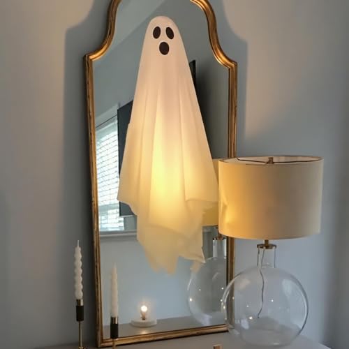 Treory Halloween Decorations Window Clings Decor, 3 Pcs Large White Ghost Decal for Mirror Silhouette Halloween Window Decals Indoor, School Home Office Party Supplies for Glass Windows, 3 Sheets