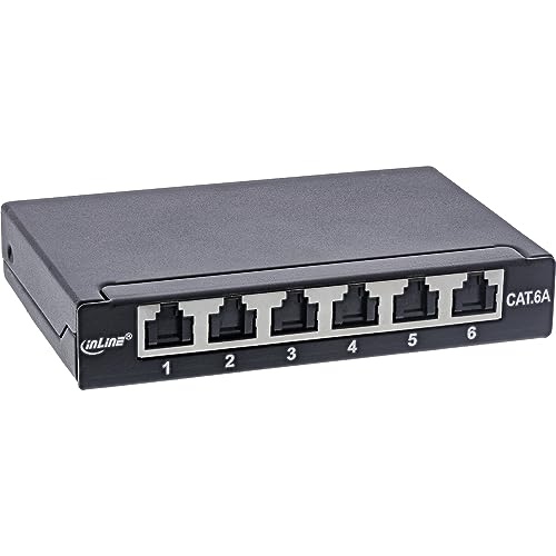 InLine® Panneau de Brassage Cat.6A 0,5U 6 Voies pour Table/Mur/Rail DIN avec Protection Anti-poussière Noir