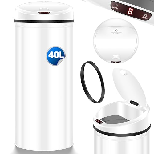 KESSER® Sensor Mülleimer ✓ Automatik ✓ Abfalleimer ✓ Abfall | EDELSTAHL | 40 Liter Weiß