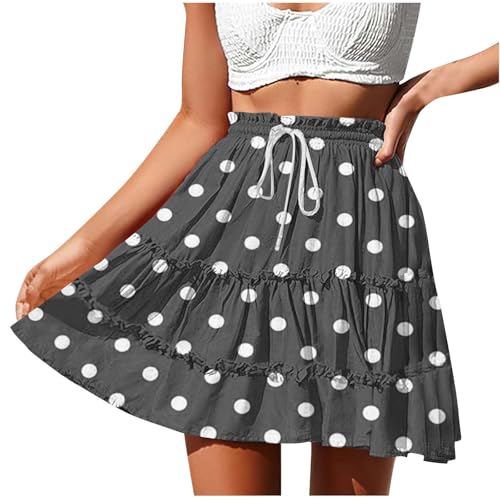 Lmdudan 2025 Polka Dots Skirts for Women Summer High Waist Ruffle Short Mini Skirts Drawstring Tie Flowy Beach Skirt