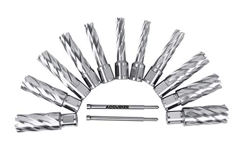 Accusize Industrial Tools 13 Pcs/Set 7/16'' To 1-1/16'' H.s.s. Annular Cutters, 2'' Cutting Depth With 2 Pilot Pins, N1 #TOP3