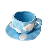 MLIMAR Tasse Tasse à café Mignon torsadé irrégulier en céramique Tasses à café et Soucoupe Ensemble Nuage Tasses à café Tasse à thé Cadeaux for Les Filles Maman Amoureux