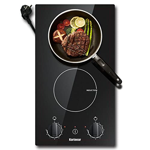 Karinear Induktionskochfeld 2 Platten Einbau mit Knopf,...