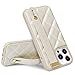 ZVE iPhone 13 Pro Case with Strap, Luxury Shockproof Quilted Leather Case with Stand for Women Cover Case Compatible with Apple iPhone 13 Pro, 6.1 Inch-Beige