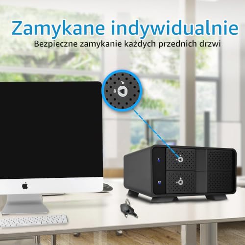 FANTEC 2-drożna obudowa dysku twardego RAID USB-C 3.1 Gen2 10G do montażu 2X 3,5/2,5 cala SATA I/II/III HDD/SSD. Bez nośnika, z blokadą, 2 x kabel USB. Obudowa aluminiowa czarna