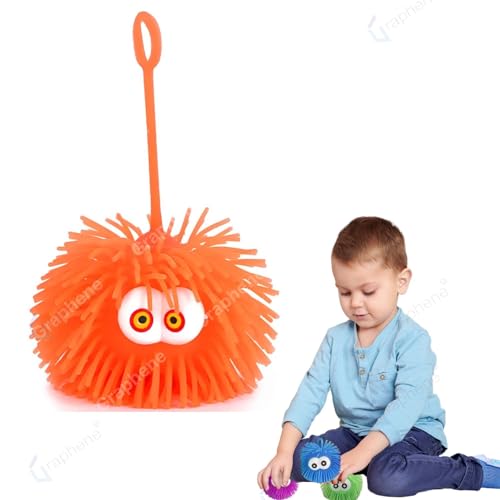 Image of GRAPHENE LED Lights Puffer Balls with Big Eyes Soft Squeezable Squishy Toy Stress Relief Ball Rubber Puffer Fun Toy Indoor Outdoor Spiky Fidget Sponge Balls Boy Girl Best Gift (Pack of 1)