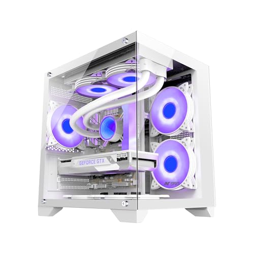 Image of Ant Esports Crystal Z2 Mid-Tower Computer Case /Gaming Cabinet - White | Support Micro-ATX, Mini-ITX | Pre-Installed 3 ARGB Infinity Mirror Fans