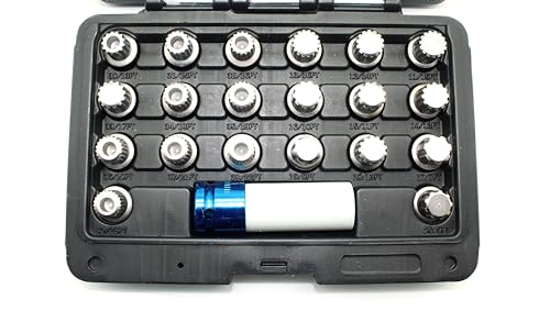 Image of TMAX 21 pc Wheel Lock Lugnut Anti-Theft Lug Nut Screw Removal Key Socket Set Compatible for Bmw with 1 /2 Inch Socket Adapter