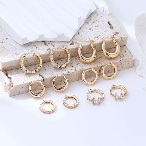 Wgoud Gold Hoop Earrings Set for Women, 6 Pairs 14K Gold Plated Hypoallergenic Lightweight Huggie Hoops Earrings, Small Cartilage Cubic Zirconia Earrings for Women Gifts. (G-Golden hoops) — view 5
