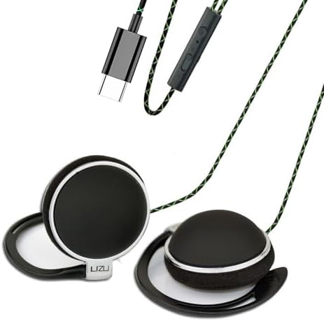 Clip on USB C earphones with microphone, wired earphones with controller function, C-type earphones with subwoofer stereo, compatible with iPad and Android smartphones, suitable for type c devices