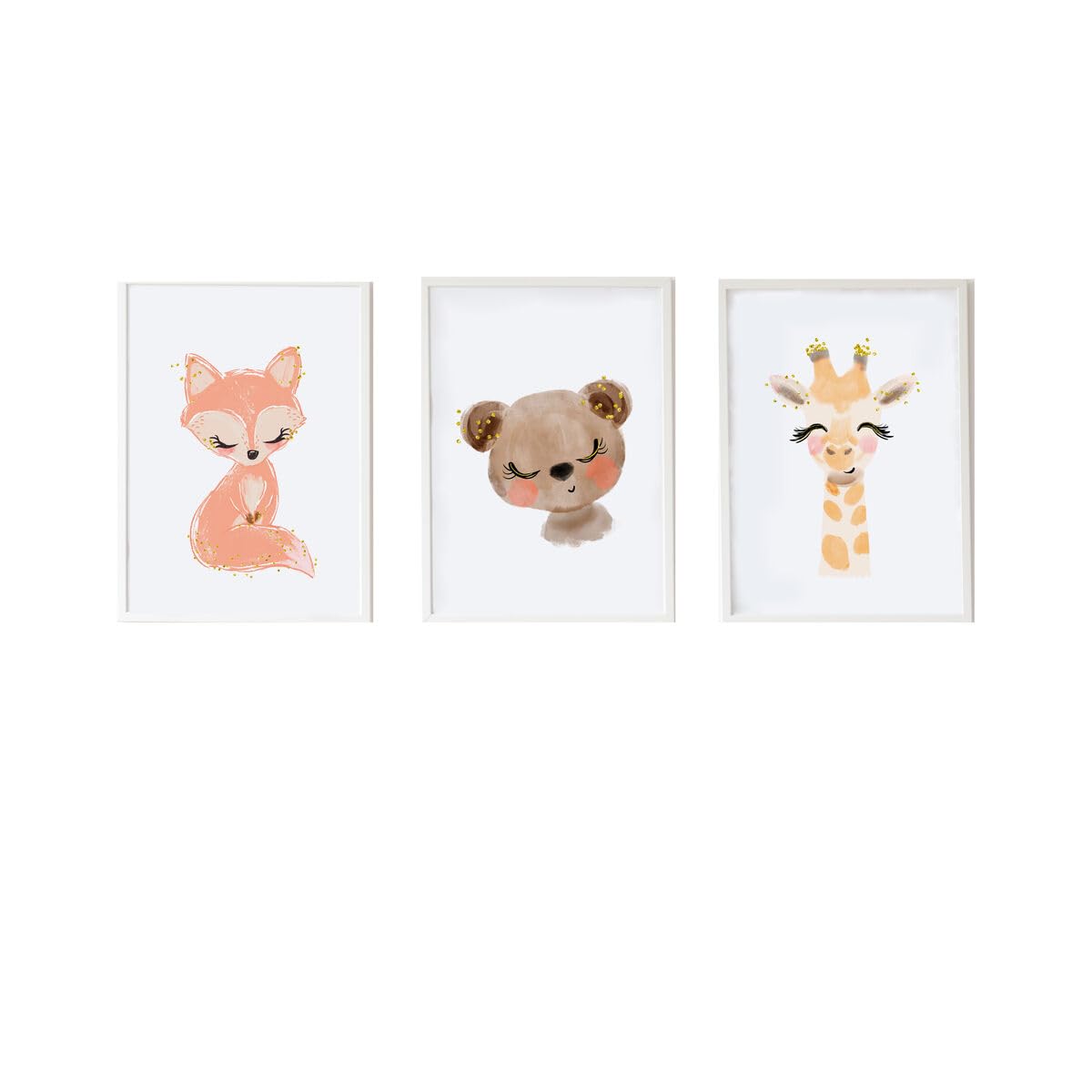 Tableaux Ours Girafe Renard en lot de 3 pour créer un cocon doux dans la chambre bébé