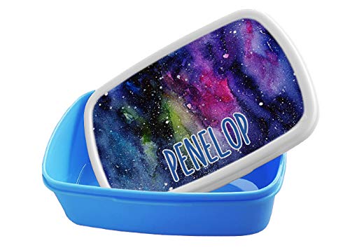 Personalised Back to School Violet Galaxy Themed Lunch Box - New Year of School Lunch Bag. (Blue)