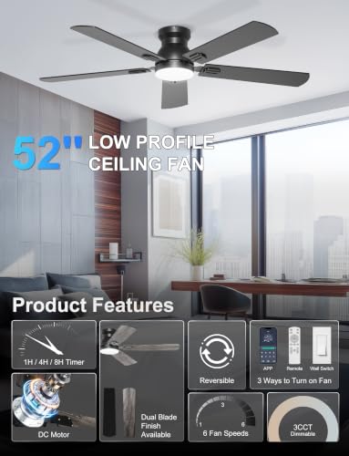 52" Phylluz Flush Mount Ceiling Fan w/ Dimmable LED Light - image 2