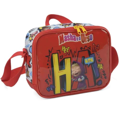 Mochila Infantil Rodinhas Masha e o Urso com Lancheira e Estojo Vermelho
